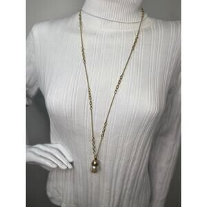 Chico's gold tone pendant necklace long chain link faux pearl costume jewelry